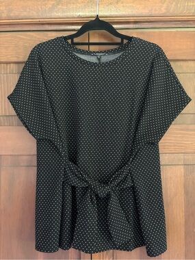 Express Black Polka Dot Tie-Front Blouse